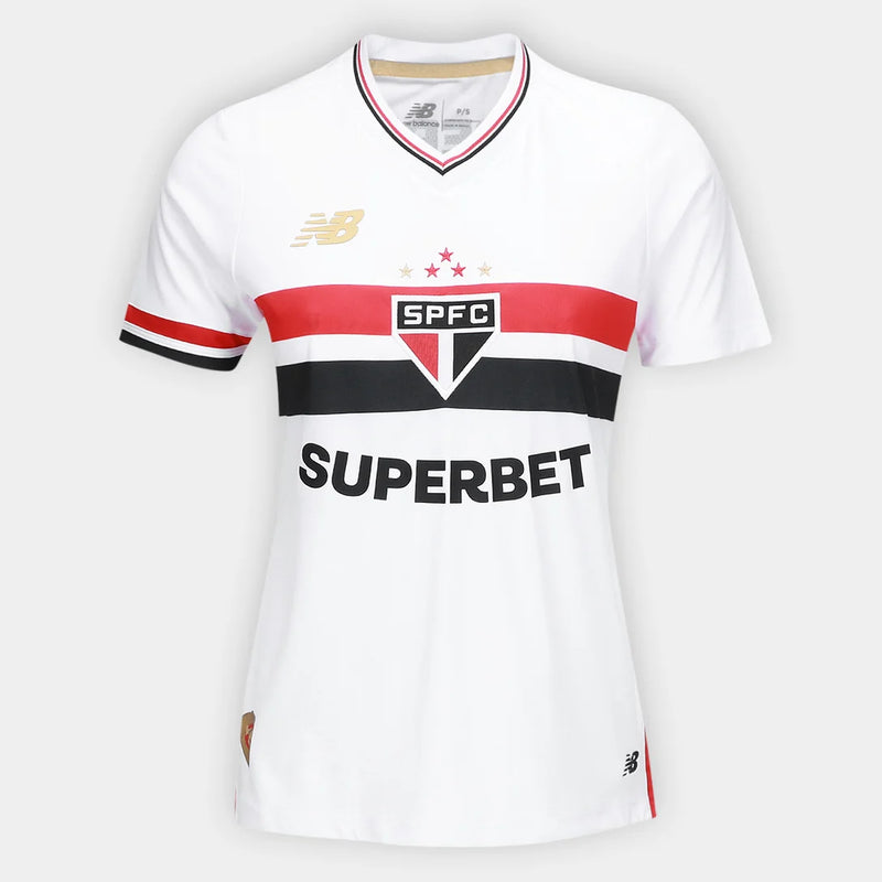 Camisa São Paulo 25/26 Home Torcedor  Feminina - Branco+Vermelho